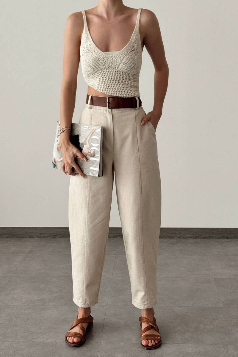 BELT ONE COLOR WOMAN TROUSERS BEIGE/BEZHE - 5
