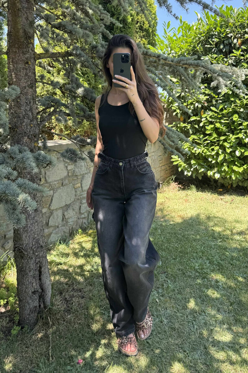 BELT DETAILS BAGGY WOMEN JEANS BLACK/ E ZEZE - 5