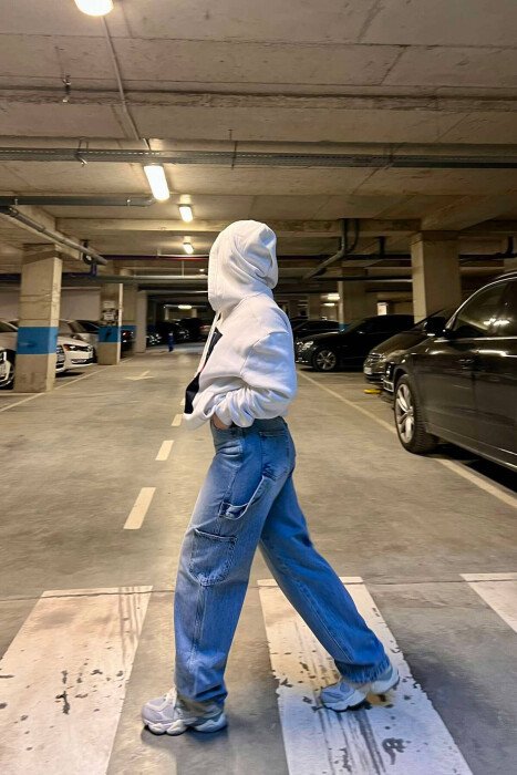 BELT DETAILS BAGGY WOMEN JEANS LIGHTBLUE/BZ - 5