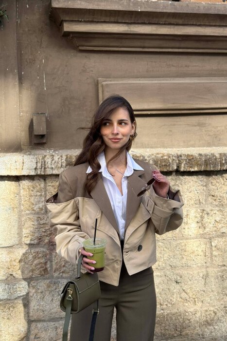 BELT DETAILS CROPPED WOMEN JACKET OLIVE/ULLI 