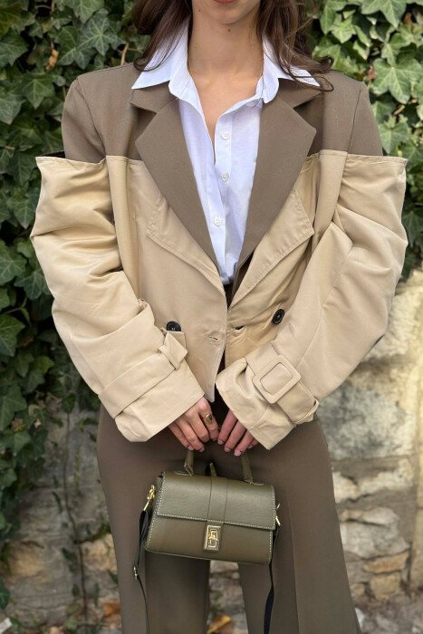 BELT DETAILS CROPPED WOMEN JACKET OLIVE/ULLI - 3