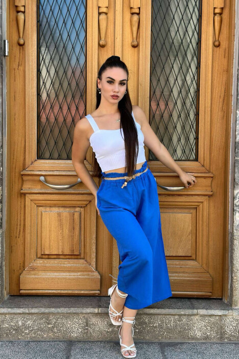 BELT ONE COLOR WOMAN TROUSERS BLUE/BLU - 2