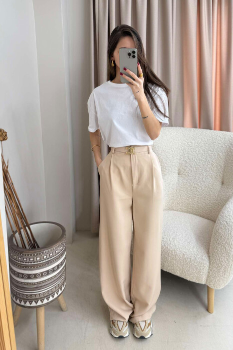 quui / side belt satin pants【beige】 quui / side belt satin pants