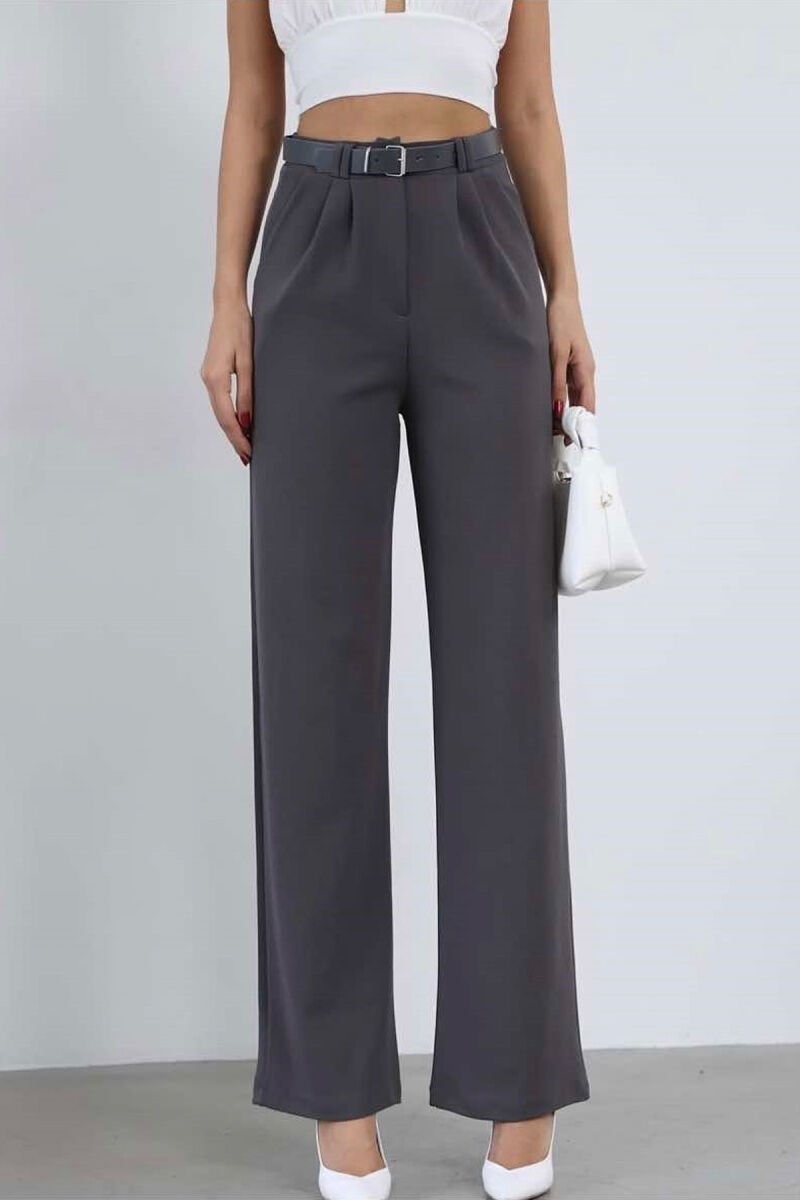 ONE COLOR BELT WOMEN TROUSERS GREY/GRI - 5