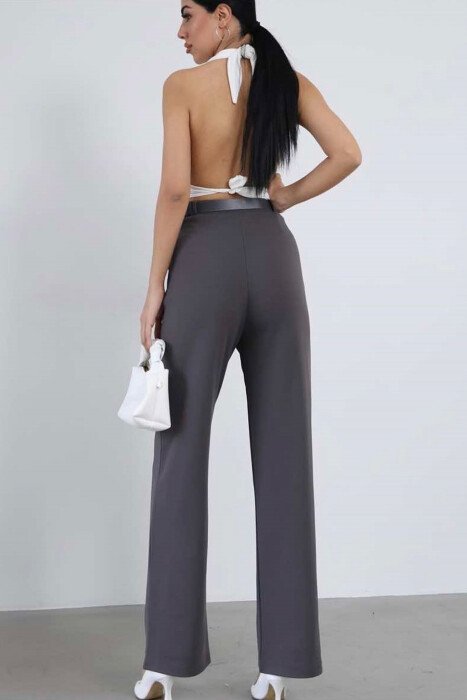ONE COLOR BELT WOMEN TROUSERS GREY/GRI - 6