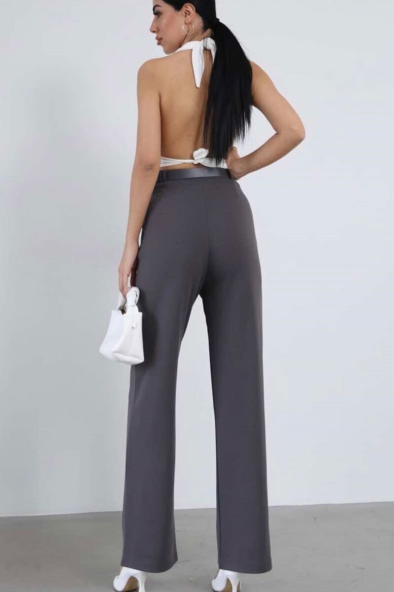 ONE COLOR BELT WOMEN TROUSERS GREY/GRI - 6