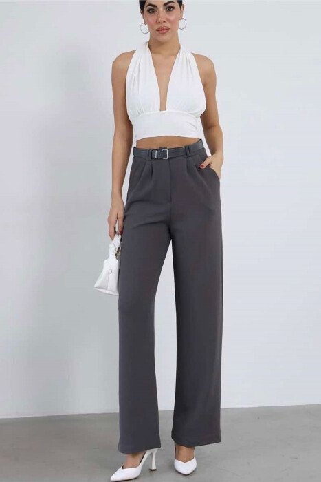 ONE COLOR BELT WOMEN TROUSERS GREY/GRI - 7