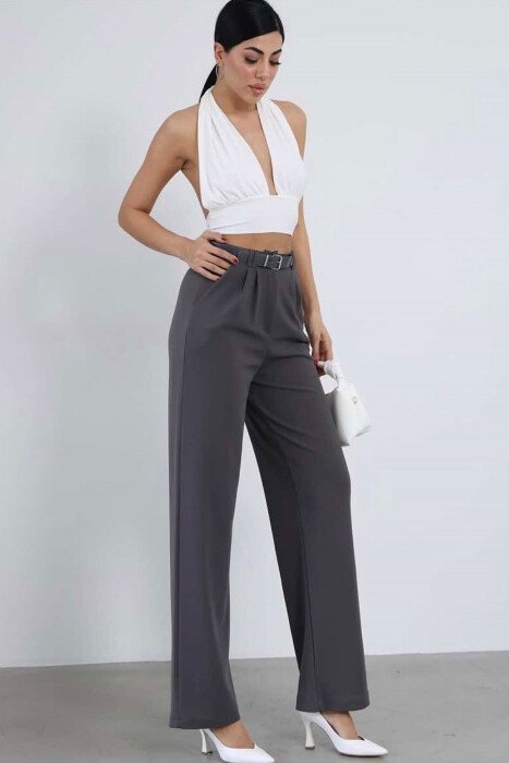 ONE COLOR BELT WOMEN TROUSERS GREY/GRI - 8