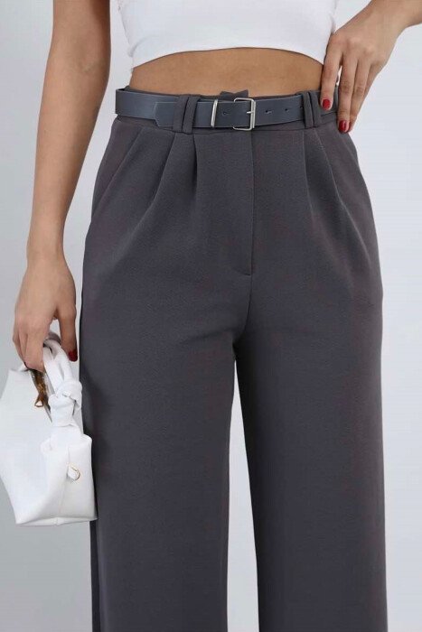 ONE COLOR BELT WOMEN TROUSERS GREY/GRI - 9