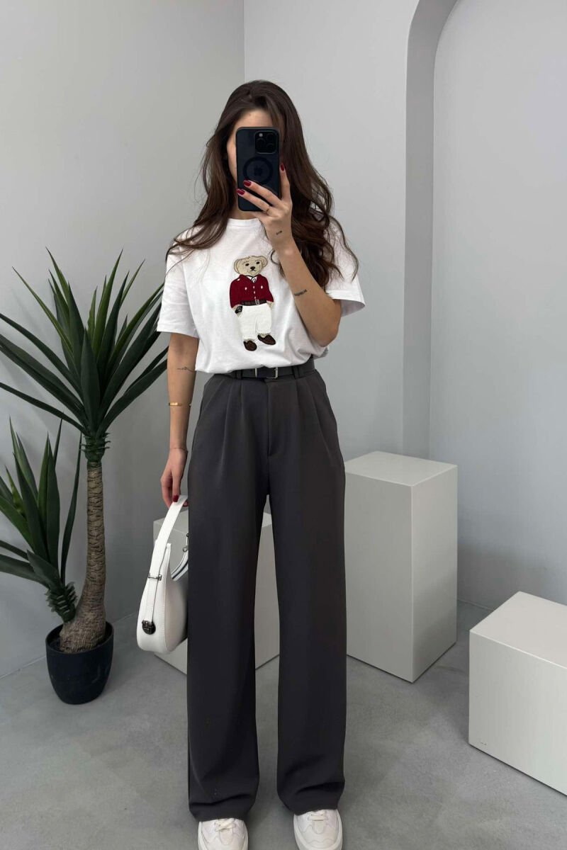 ONE COLOR BELT WOMEN TROUSERS GREY/GRI - 1