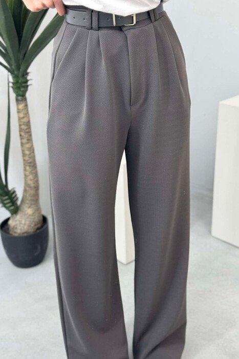 ONE COLOR BELT WOMEN TROUSERS GREY/GRI - 4