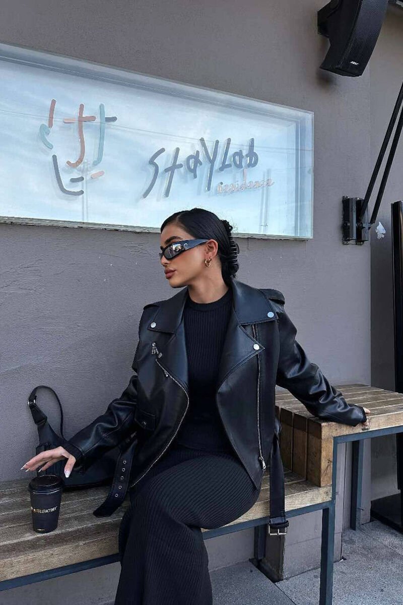 BELT ZIPPER LEATHER WOMAN JACKET BLACK/ E ZEZE - 4