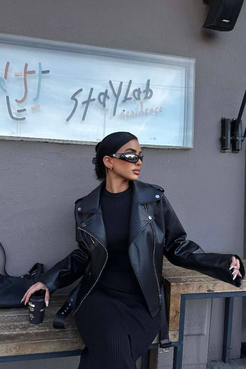 BELT ZIPPER LEATHER WOMAN JACKET BLACK/ E ZEZE - 6