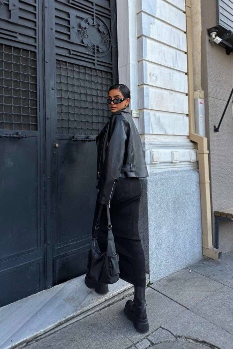 BELT ZIPPER LEATHER WOMAN JACKET BLACK/ E ZEZE - 8
