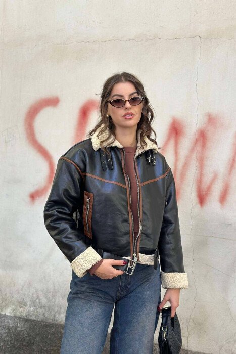 XHAKETË ME RRIP DHE PUSH PËR FEMRA NË NGJYRËN E ZEZË ME KAFE - KLAUDIO FASHION