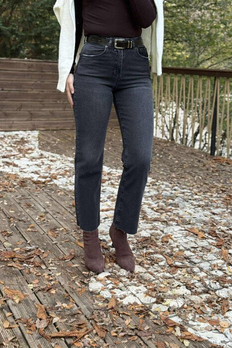 BELTED ONE COLOR SIMPLE WOMEN JEANS DARK GREY/GEE - 1