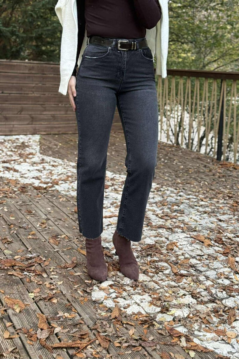 BELTED ONE COLOR SIMPLE WOMEN JEANS DARK GREY/GEE - 1