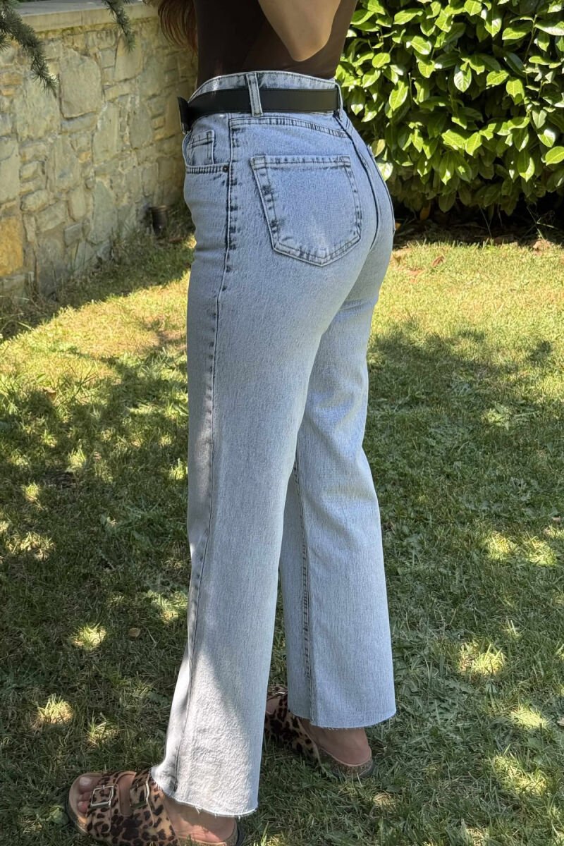 BELTED ONE COLOR STRAIGHT WOMEN JEANS BABY BLUE/BLU BY - 8