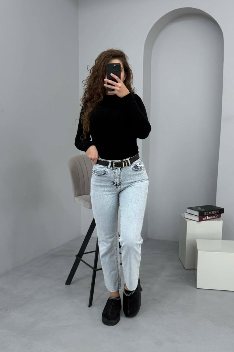BELTED ONE COLOR STRAIGHT WOMEN JEANS BABY BLUE/BLU BY - 2