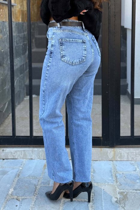 BELTED ONE COLOR STRAIGHT WOMEN JEANS BEAUBLUE/BBL - 5