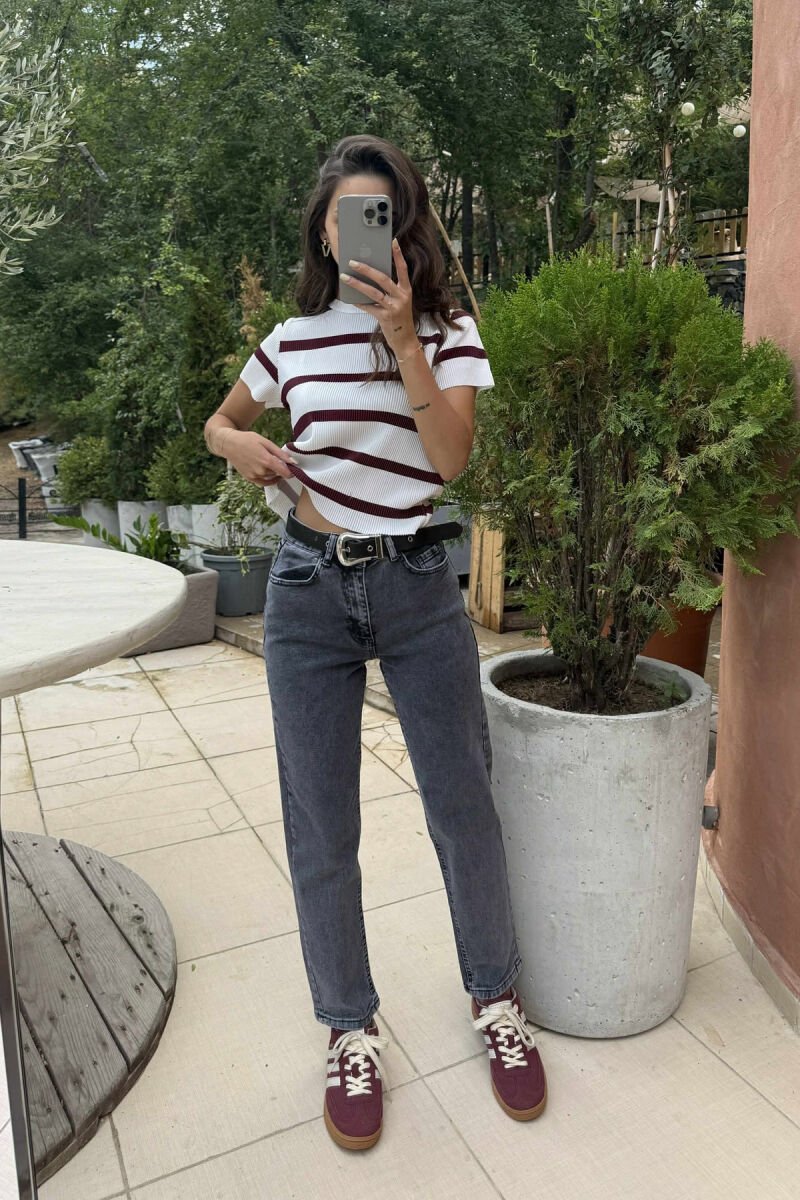 BELTED SIMPLE WOMEN JEANS GREY/GRI - 3