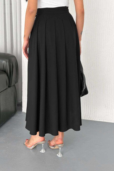 BELTS DETAIL ONE COLOR LONG WOMEN SKIRT BLACK/ E ZEZE - 1