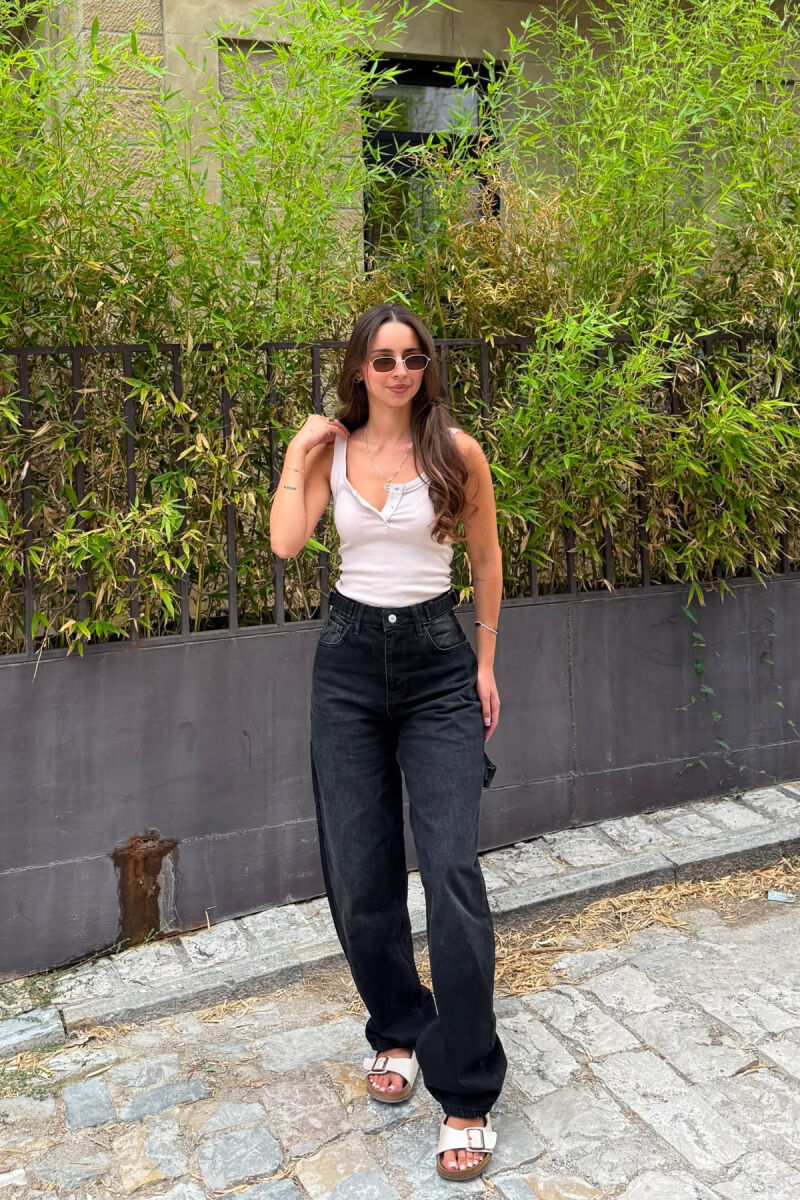 BELTS DETAIL WOMEN JEANS BLACK/ E ZEZE - 1