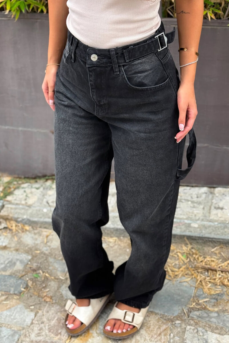 BELTS DETAIL WOMEN JEANS BLACK/ E ZEZE - 2