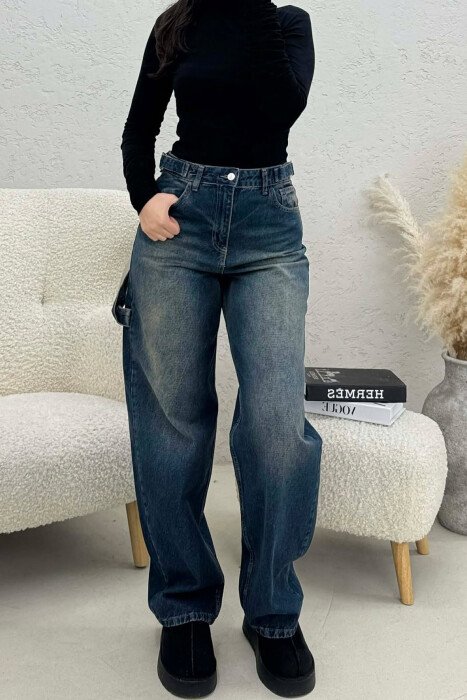 BELTS DETAIL WOMEN JEANS STEELBLUE/BLU CELIKU - KLAUDIO FASHION