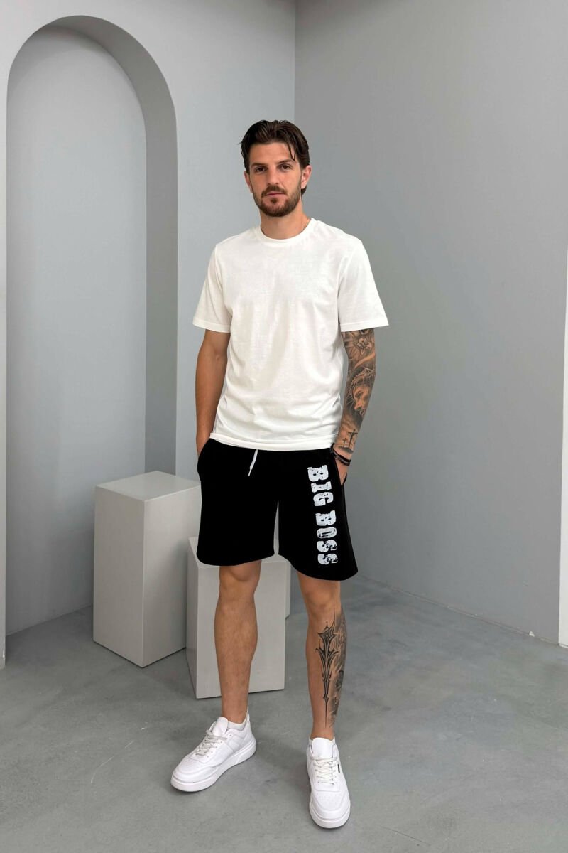 BIG BOSS WRITTING MEN SHORT SWEATPANTS BLACK/ E ZEZE - 1