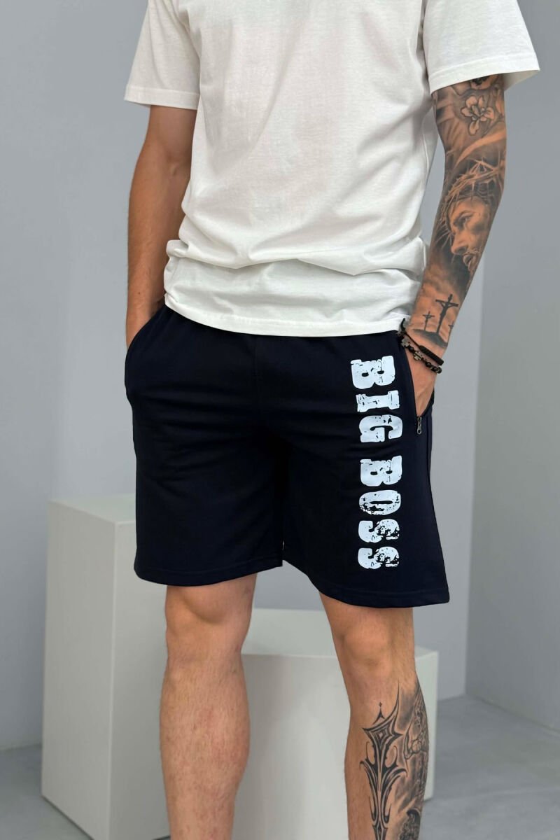 BIG BOSS WRITTING MEN SHORT SWEATPANTS DARK BLUE/BEE - 2