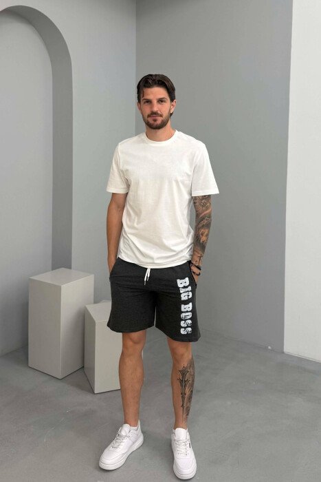 BIG BOSS WRITTING MEN SHORT SWEATPANTS DARK GREY/GEE - 1