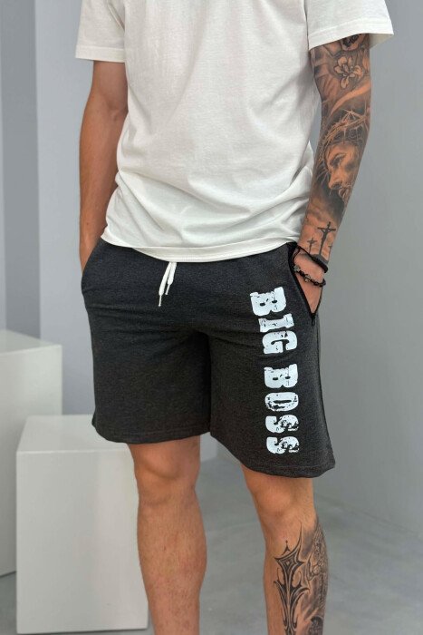 BIG BOSS WRITTING MEN SHORT SWEATPANTS DARK GREY/GEE - 2