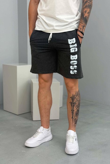 BIG BOSS WRITTING MEN SHORT SWEATPANTS DARK GREY/GEE - 4
