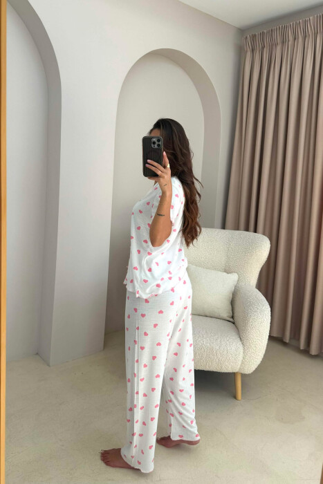 BIG HEARTS DESIGN SHIRT+TROUSERS WOMEN PYJAMAS WHITE-PINK/BARO - 5