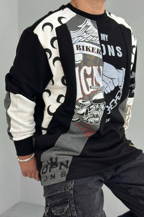 BIKER DESIGN MEN SWEATSHIRT BLACK/ E ZEZE - KLAUDIO FASHION