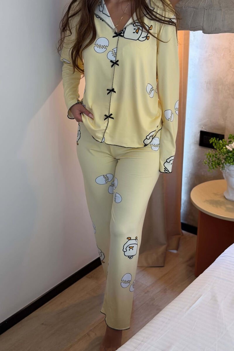 BIRD DESIGN SHIRT+ TROUSERS WOMEN PYJAMAS YELLOW/E VERDHE - 2
