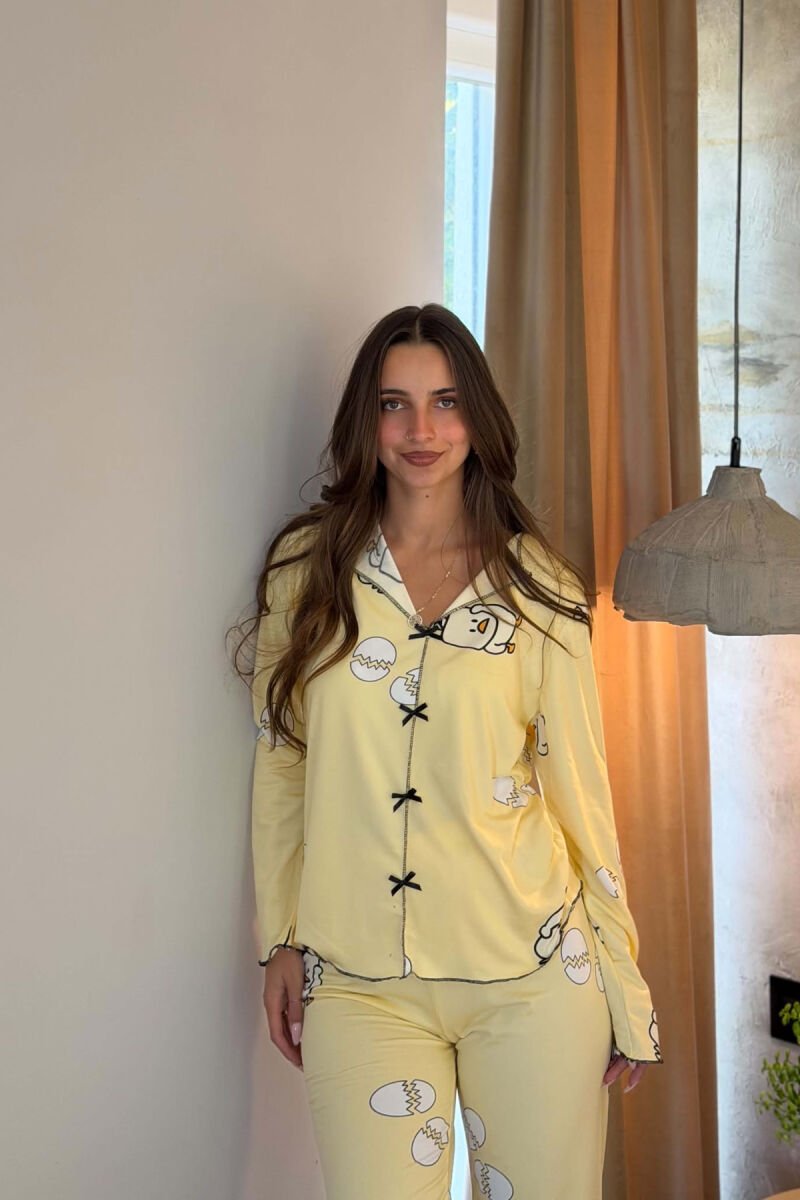 BIRD DESIGN SHIRT+ TROUSERS WOMEN PYJAMAS YELLOW/E VERDHE - 3