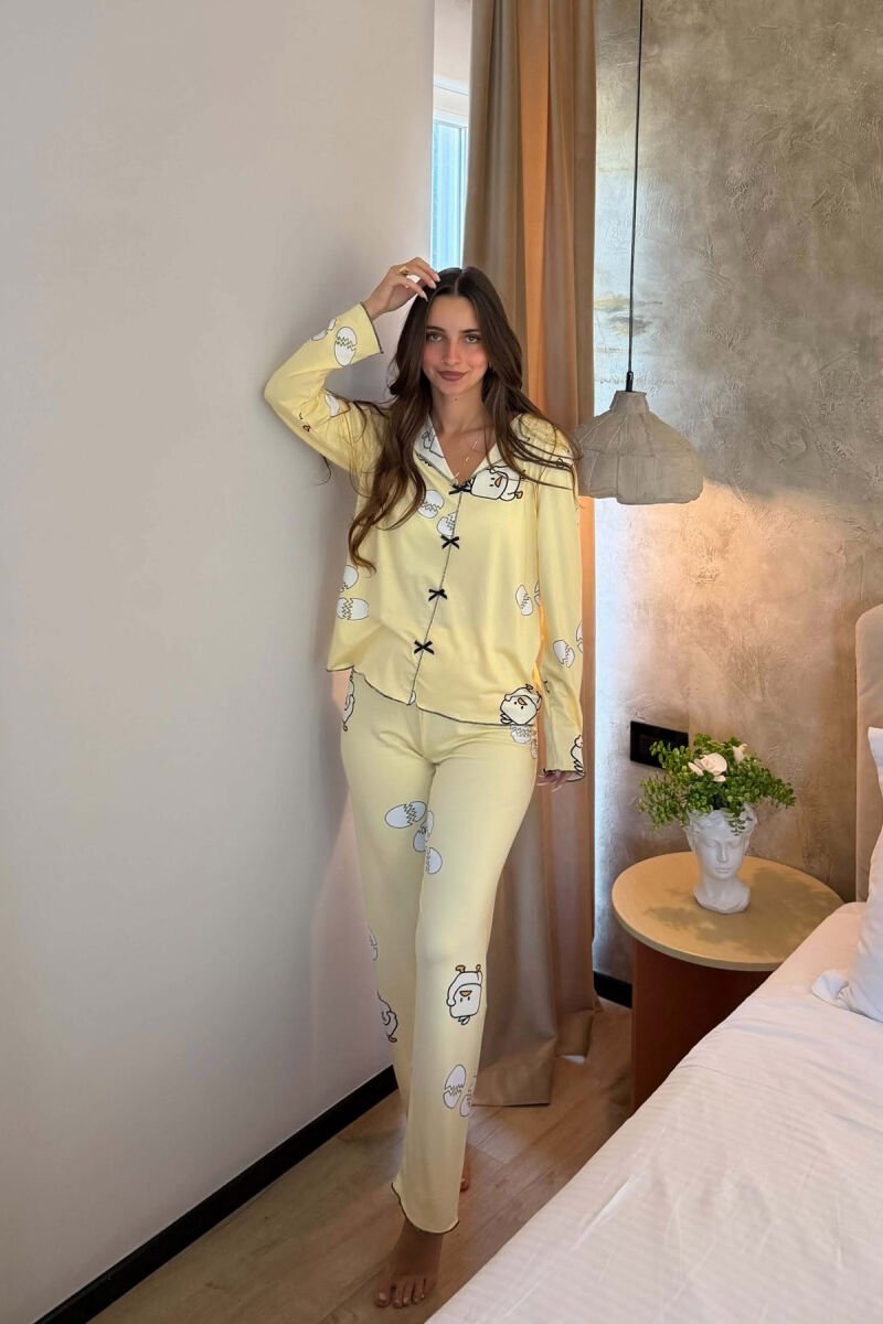 BIRD DESIGN SHIRT+ TROUSERS WOMEN PYJAMAS YELLOW/E VERDHE - 4