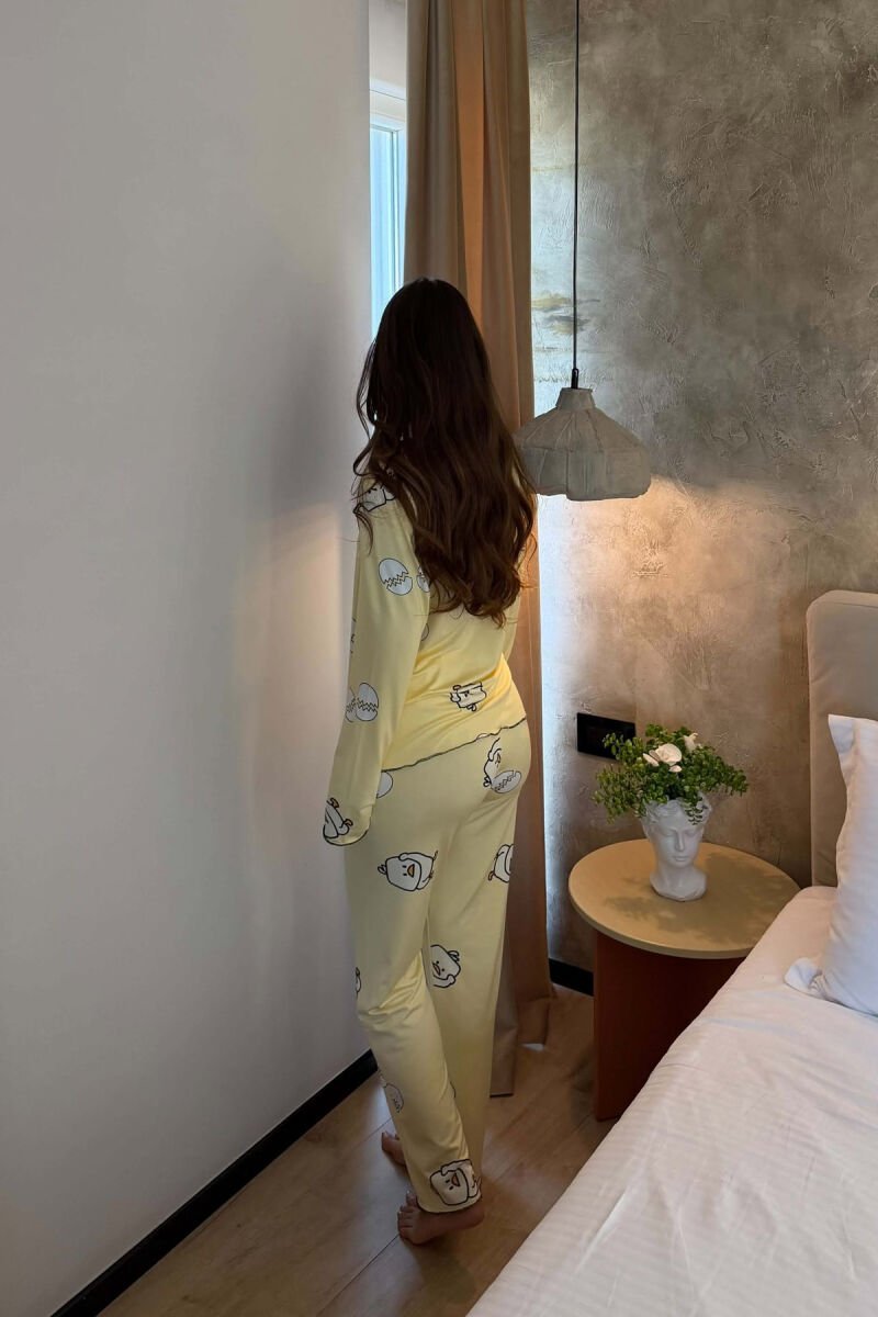 BIRD DESIGN SHIRT+ TROUSERS WOMEN PYJAMAS YELLOW/E VERDHE - 6