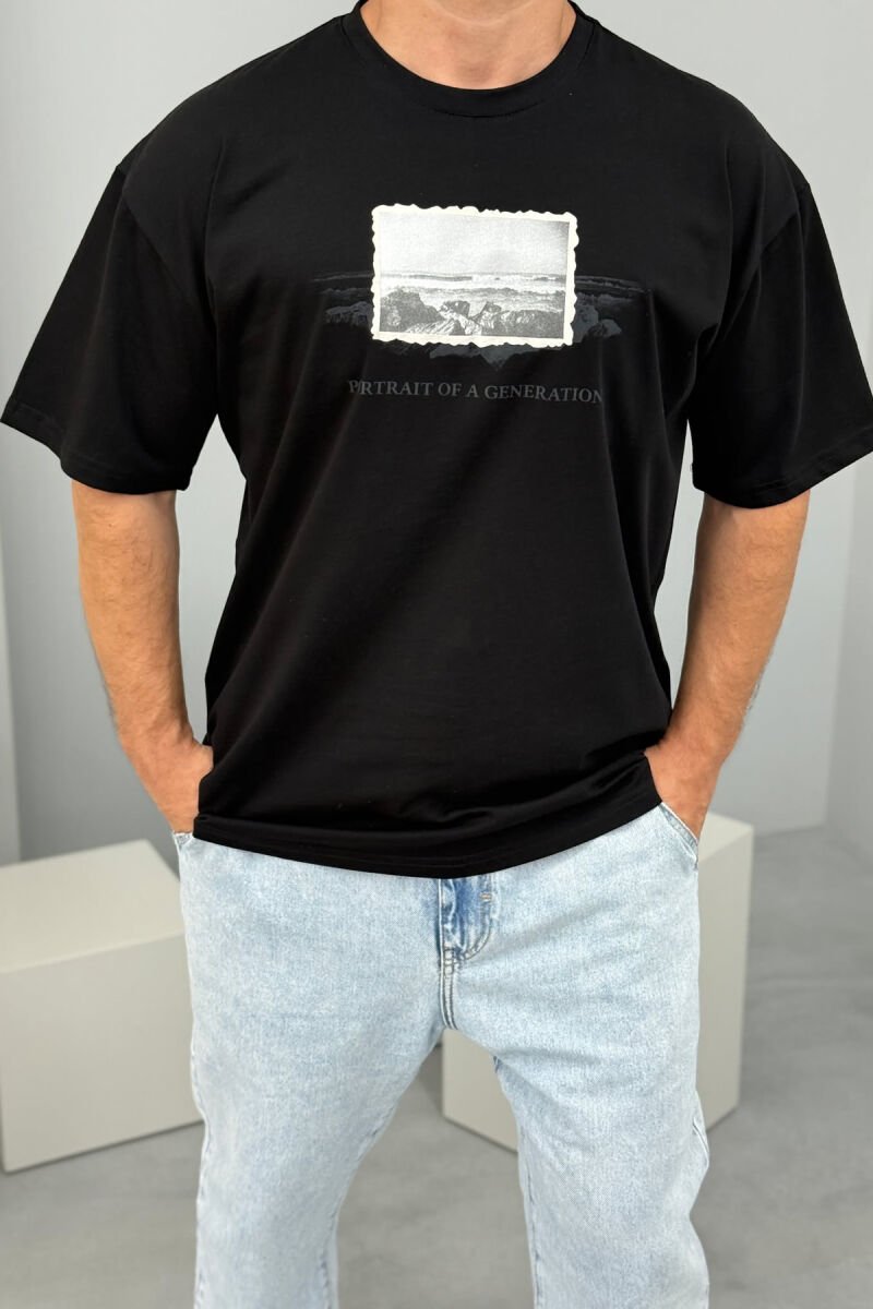 FRONT IMAGE SIMPLE MEN T-SHIRT BLACK/ E ZEZE - 2