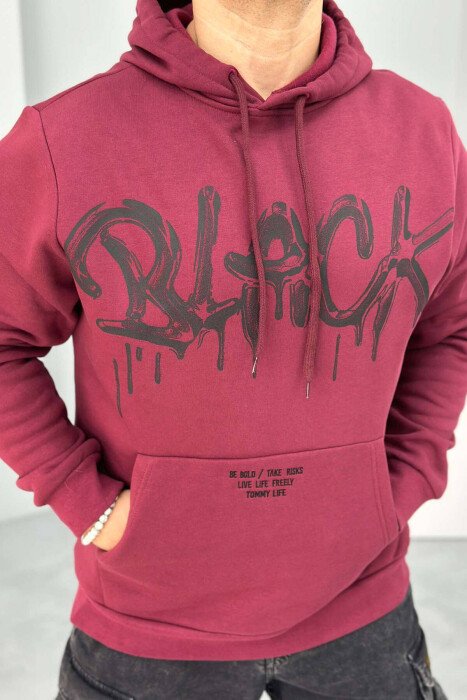 BLACK FRONT WRITTINGS MEN HOODIE BURGUNDY/VISHNJE - 5