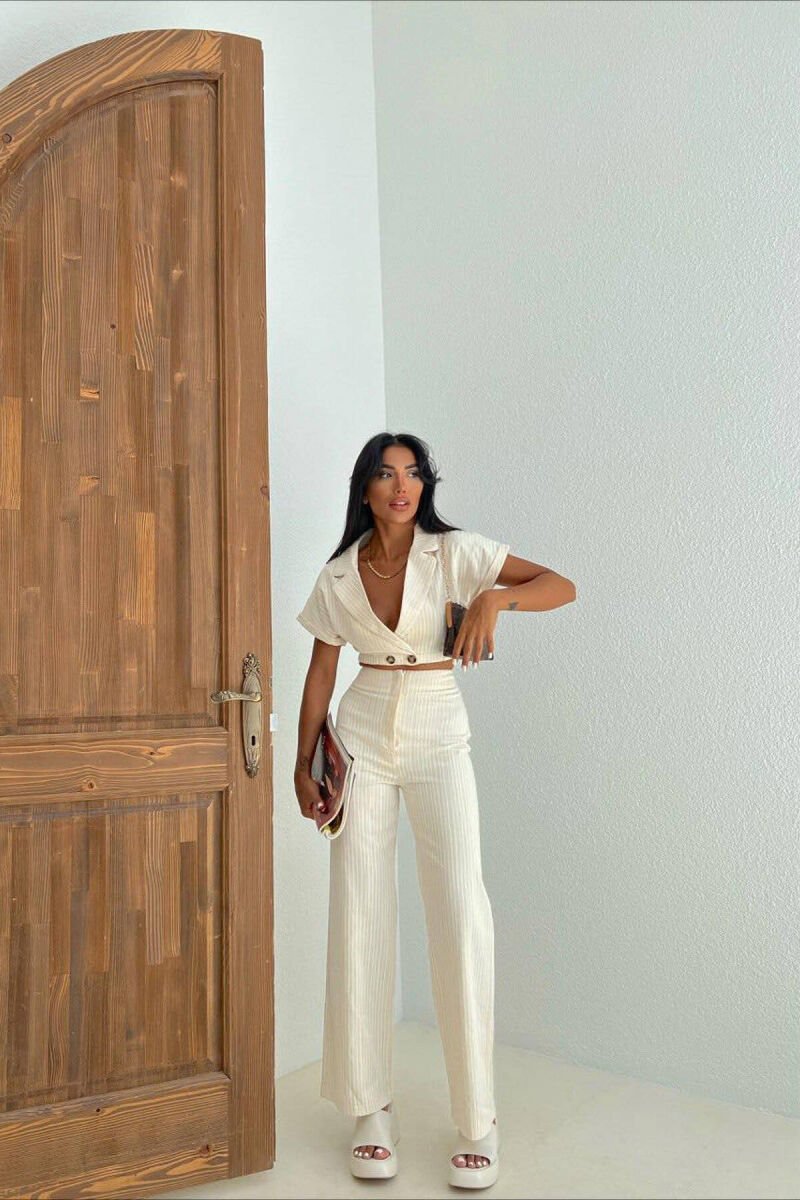 BLOUSE+LONG TROUSERS WOMAN SET CREAM/KREM - 1