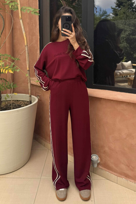 KOSTUM ME VIJA ANASH BLUZË +TUTA PËR FEMRA NË NGJYRËN VISHNJË - KLAUDIO FASHION