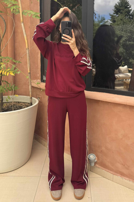 BLOUSE+SWEATPANTS SIDE LINES WOMEN SET BURGUNDY/VISHNJE - 2