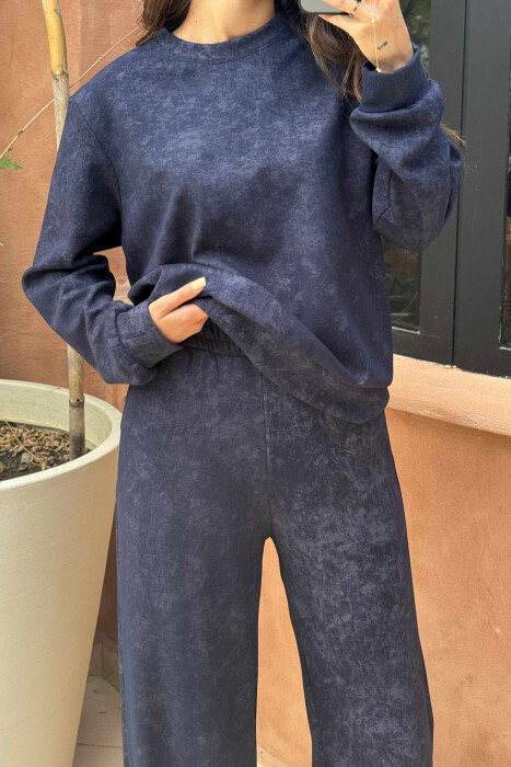 BLOUSE+SWEATPANTS SIMPLE DESIGN WOMEN SET BLUE/BLU - 3