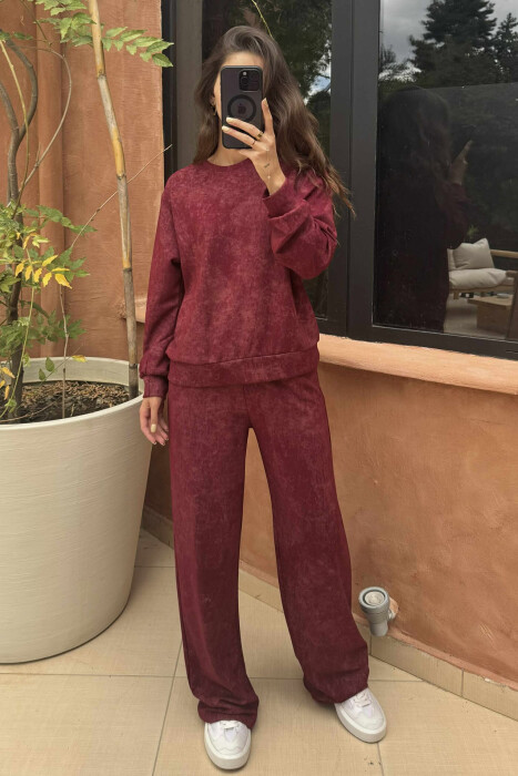 KOSTUM ME DIZANJE TË THJESHTA BLUZË+TUTA PËR FEMRA NË NGJYRËN VISHNJË - KLAUDIO FASHION