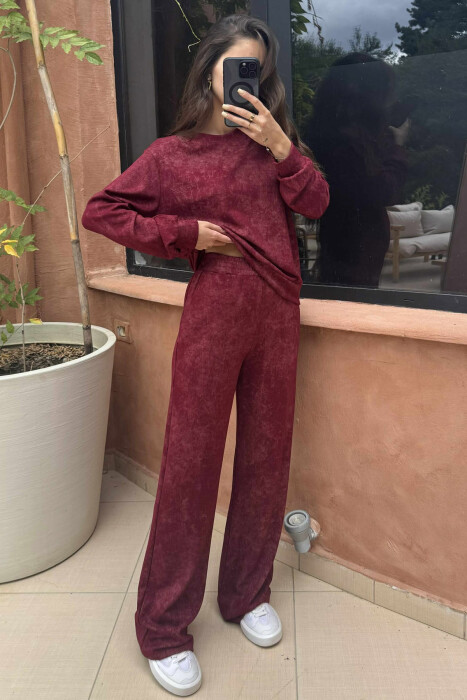 BLOUSE+SWEATPANTS SIMPLE DESIGN WOMEN SET BURGUNDY/VISHNJE - 5