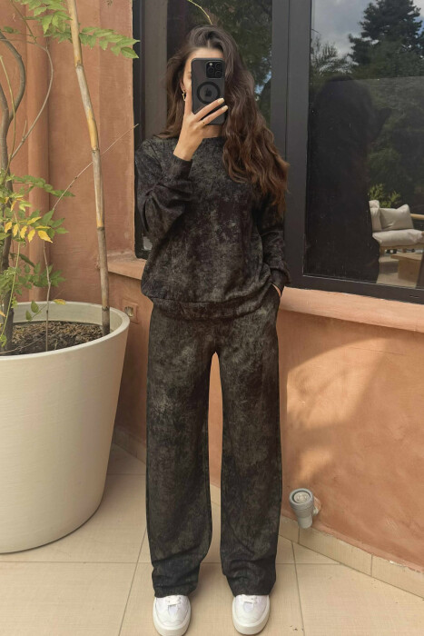 BLOUSE+SWEATPANTS SIMPLE DESIGN WOMEN SET DARK GREEN/JEE - 1