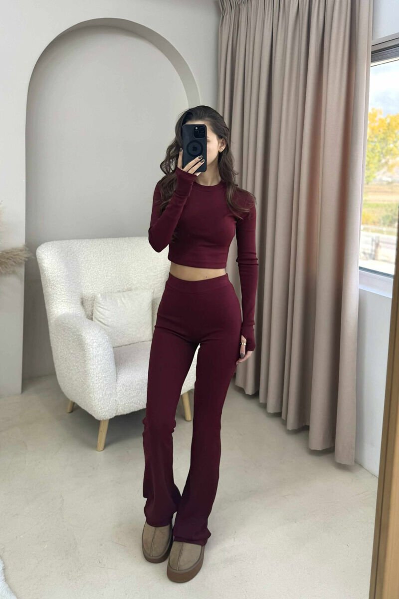 BLOUSE+TROUSERS ONE COLOR WOMEN SET BURGUNDY/VISHNJE - 1
